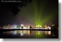 angkor wat, asia, cambodia, glow, green, horizontal, long exposure, nite, reflections, towers, photograph