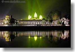 angkor wat, asia, cambodia, glow, green, horizontal, long exposure, nite, reflections, towers, photograph