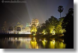 angkor wat, asia, cambodia, gates, horizontal, long exposure, moat, nite, reflections, trees, west, photograph