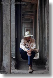 angkor wat, asia, cambodia, hats, men, people, sitting, vertical, photograph