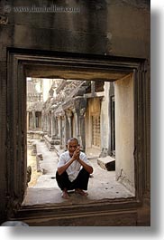 angkor wat, asia, cambodia, men, old, people, vertical, windows, photograph