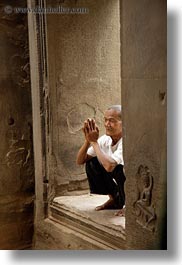 angkor wat, asia, cambodia, men, old, people, vertical, windows, photograph