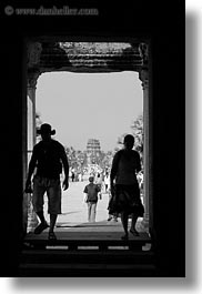 angkor wat, asia, black and white, cambodia, doors, frames, people, silhouettes, vertical, photograph