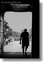 angkor wat, asia, black and white, cambodia, doors, frames, people, silhouettes, vertical, photograph