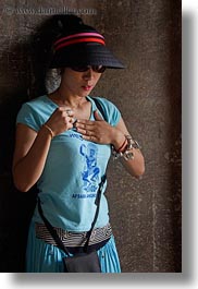 angkor wat, asia, black, blues, cambodia, people, vertical, visor, womens, photograph