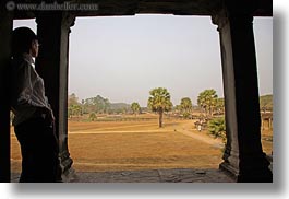 angkor wat, asia, cambodia, horizontal, leaning, people, pillars, womens, photograph