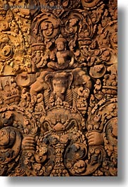 asia, banteay srei, bas reliefs, cambodia, vertical, photograph