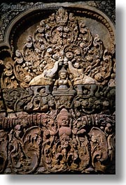 asia, banteay srei, bas reliefs, cambodia, elephants, vertical, vishnu, photograph