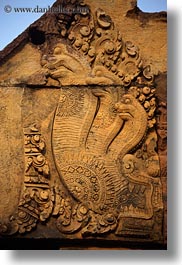 asia, banteay srei, bas reliefs, cambodia, nagas, vertical, photograph