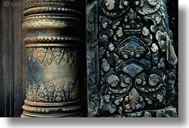 asia, banteay srei, bas reliefs, cambodia, horizontal, pillars, photograph