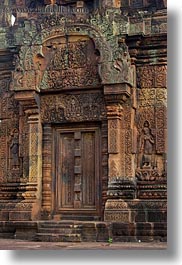 asia, banteay srei, bas reliefs, cambodia, doors, vertical, photograph