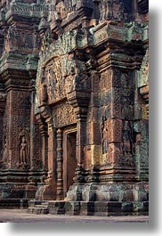 asia, banteay srei, bas reliefs, cambodia, doors, vertical, photograph