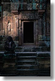 asia, banteay srei, bas reliefs, cambodia, doors, vertical, photograph