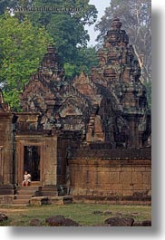 asia, banteay srei, cambodia, doorways, girls, people, vertical, photograph