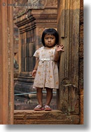 asia, banteay srei, cambodia, doorways, girls, people, vertical, photograph
