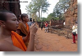 asia, banteay srei, cambodia, horizontal, monks, people, taking, photograph