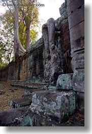 asia, cambodia, gates, stones, trees, vertical, victory gate, walls, photograph