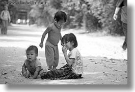 asia, babies, black and white, cambodia, childrens, dirt, horizontal, people, playing, photograph