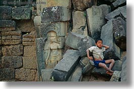 apsara, asia, boys, cambodia, horizontal, people, rocks, photograph