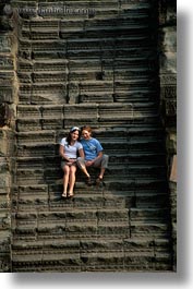 asia, cambodia, people, sisters, stairs, vertical, womens, photograph