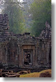 asia, bas reliefs, cambodia, doors, preah khan, vertical, photograph