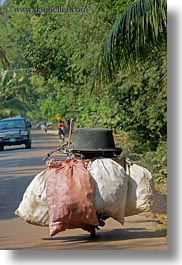 asia, bags, big, cambodia, carrying, motorcycles, transportation, vertical, photograph