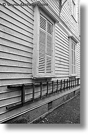 asia, black and white, fujiya hotel, gardens, hakone, japan, ladder, vertical, windows, photograph