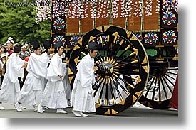 aoi matsuri festival, asia, big, horizontal, japan, kyoto, pushing, wheels, photograph