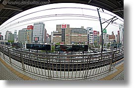 asia, fisheye, fisheye lens, horizontal, japan, tracks, trains, transportation, photograph