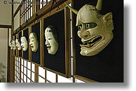 asia, horizontal, japan, masks, mounted, noh masks, people, slow exposure, photograph