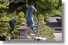 asia, horizontal, horses, japan, statues, takayama, photograph