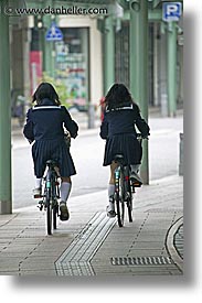 asia, bikes, japan, people, schoolgirls, takayama, vertical, photograph