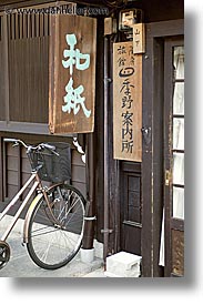 asia, bicycles, japan, signs, takayama, towns, vertical, photograph
