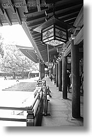 asia, black and white, hangings, japan, kanto, lamps, meiji shrine, tokyo, vertical, photograph