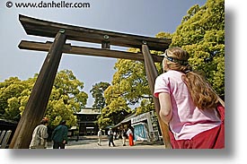 asia, gates, horizontal, japan, kanto, looking, meiji shrine, tokyo, torii, photograph