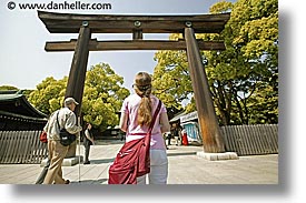 asia, gates, horizontal, japan, kanto, looking, meiji shrine, tokyo, torii, photograph