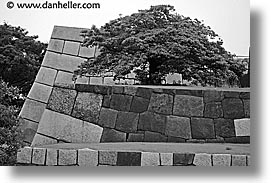 asia, big, black and white, bricks, horizontal, japan, kanto, royal palace gardens, tokyo, photograph