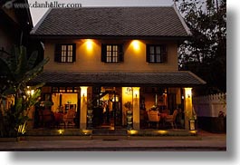 asia, buildings, glow, horizontal, laos, lights, luang prabang, nite, photograph