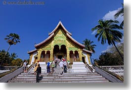 asia, buildings, haw kham, horizontal, laos, luang prabang, nature, palace, palm trees, plants, temples, trees, photograph