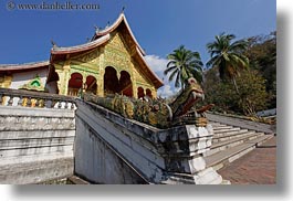 asia, buildings, dragons, haw kham, horizontal, laos, luang prabang, nature, palace, palm trees, plants, temples, trees, photograph