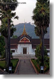 asia, buildings, laos, luang prabang, museums, nature, palace, palm trees, plants, trees, vertical, photograph