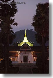 asia, buildings, laos, luang prabang, museums, nature, nite, palace, palm trees, plants, trees, vertical, photograph