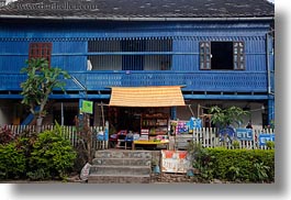 asia, awnings, blues, buildings, horizontal, laos, luang prabang, shops, stores, thatched, photograph