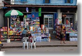 asia, buildings, foods, horizontal, laos, luang prabang, shops, stores, umbrellas, photograph