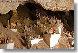 asia, buddhas, buildings, cave temple, caves, figurines, horizontal, laos, luang prabang, temples, photograph