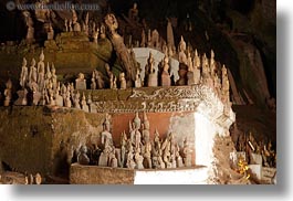 asia, buddhas, buildings, cave temple, caves, figurines, horizontal, laos, luang prabang, temples, photograph