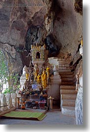 altar, asia, buildings, cave temple, laos, luang prabang, temples, vertical, photograph
