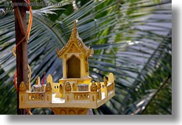 asia, buddhist, buildings, horizontal, laos, luang prabang, models, nature, palm trees, plants, religious, small, temples, trees, photograph