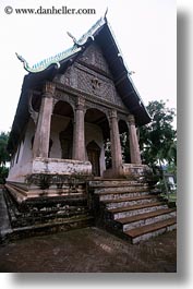 asia, buddhist, buildings, laos, luang prabang, phou si mountain, religious, temples, vertical, photograph