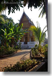 asia, buddhist, buildings, laos, luang prabang, phou si mountain, religious, temples, vertical, photograph